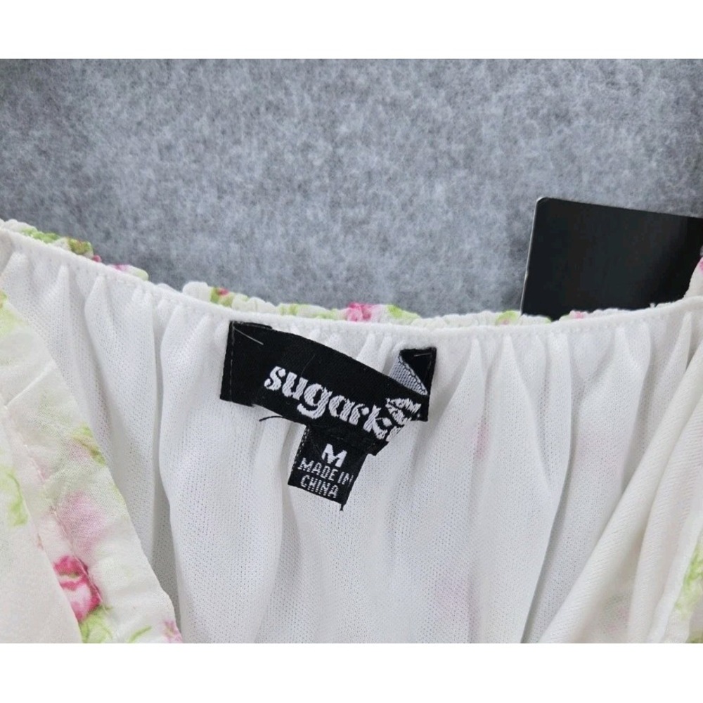 NWT Sugar Kiss White Floral Ruffled Crop Top Med Juniors Coquette Babydoll Y2K - Picture 3 of 5
